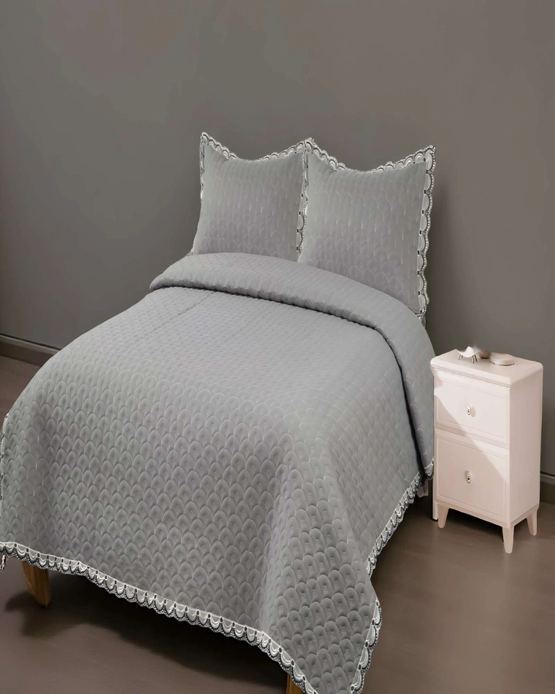 CUBRECAMA DE VERANO QUILT BORDADO 2 PLAZAS GRIS - 3
