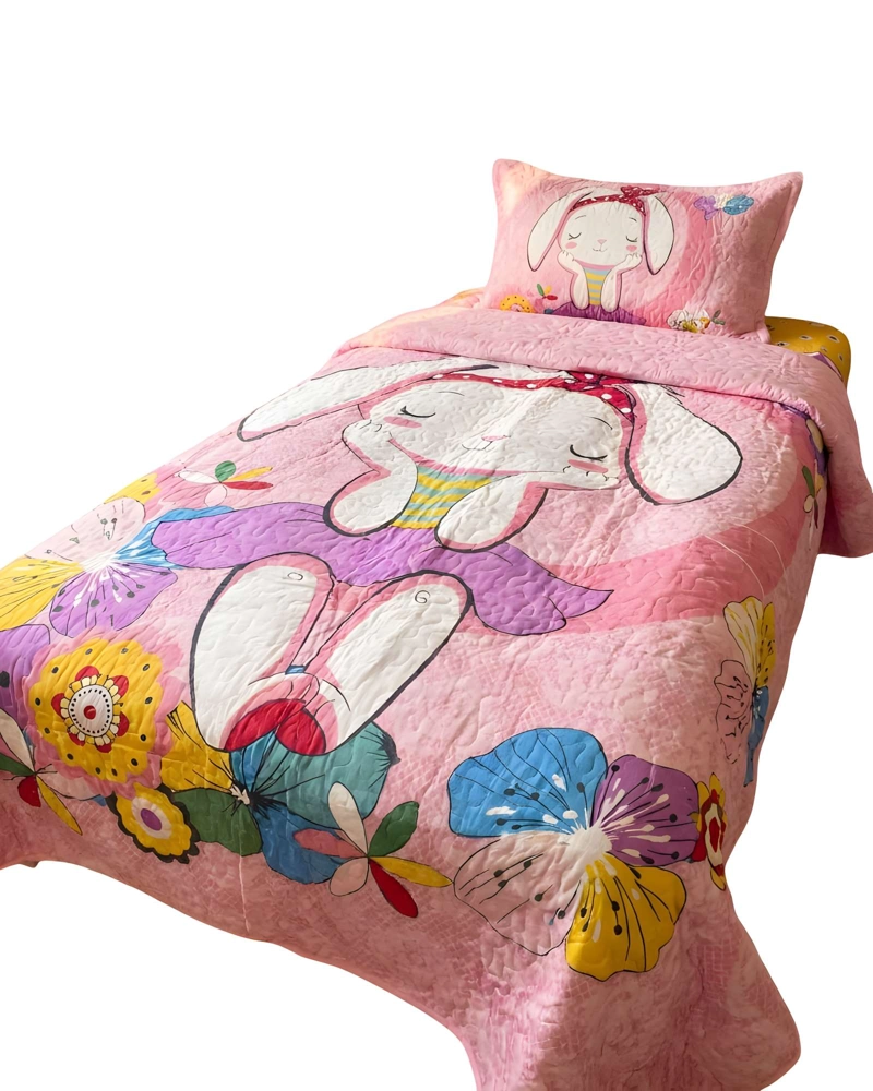 CUBRECAMA DE VERANO QUILT PLAZA Y MEDIA ROSA 04 - 1
