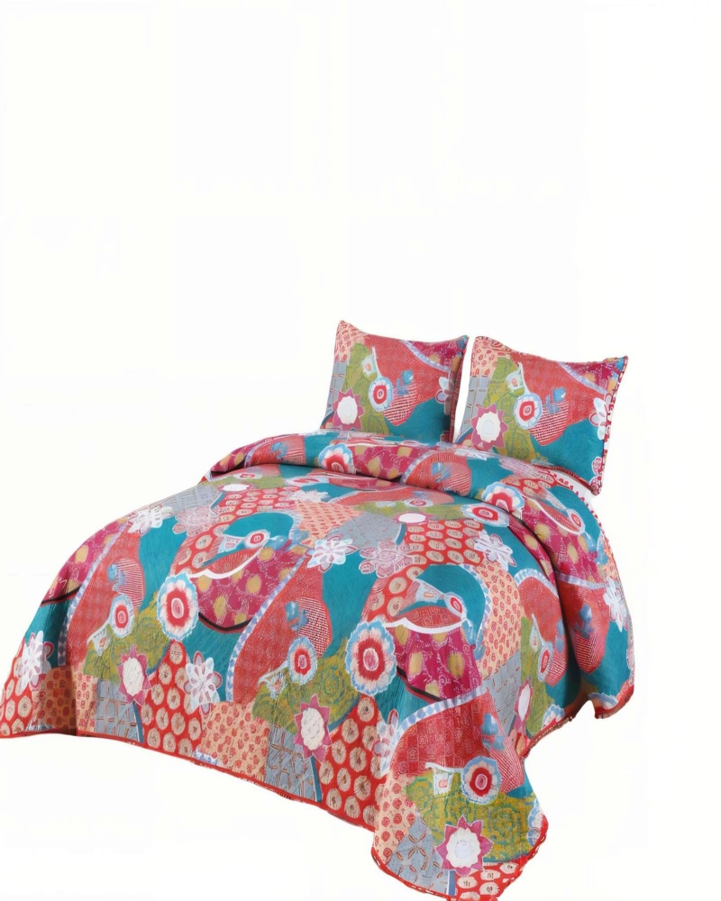 CUBRECAMA DE VERANO MULTICOLOR CON DISENO Y POMPON KING - 2