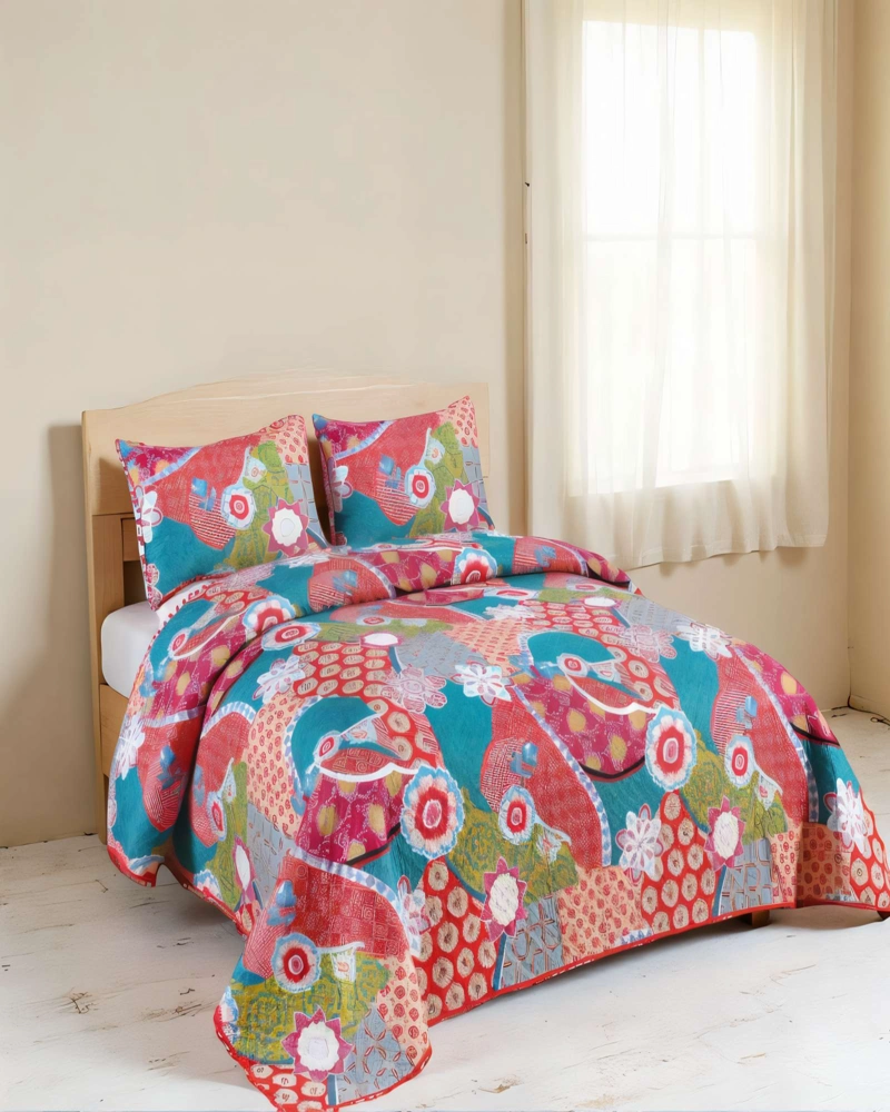 CUBRECAMA DE VERANO MULTICOLOR CON DISENO Y POMPON KING - 3
