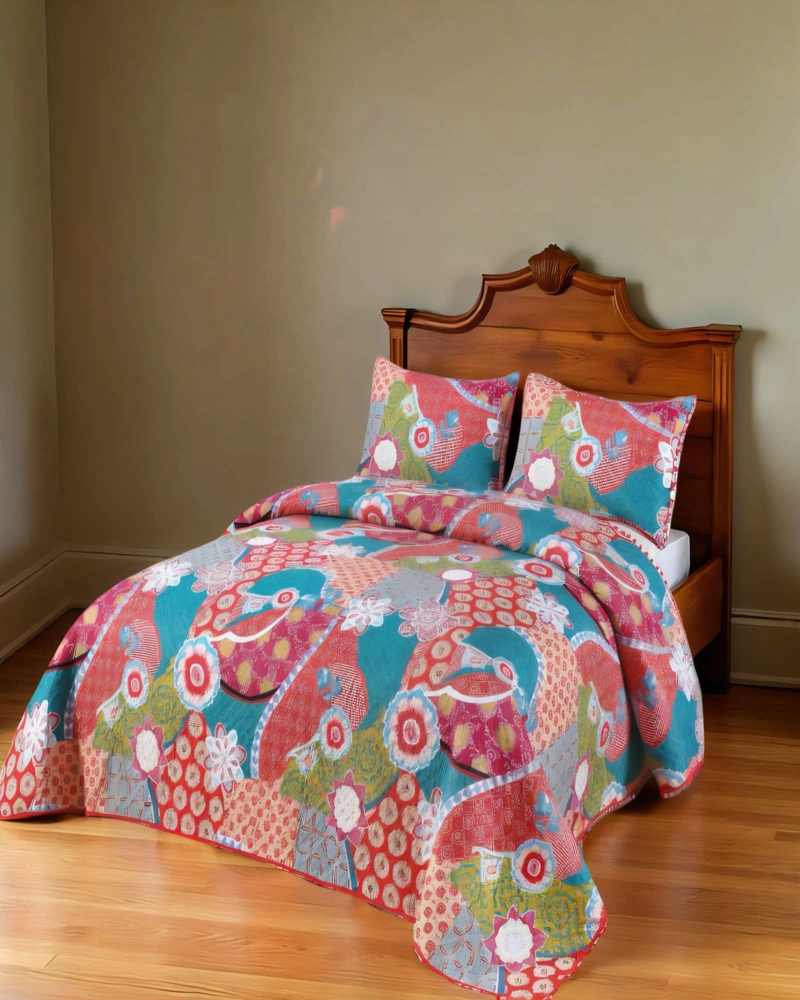 CUBRECAMA DE VERANO MULTICOLOR CON DISENO Y POMPON KING - 4