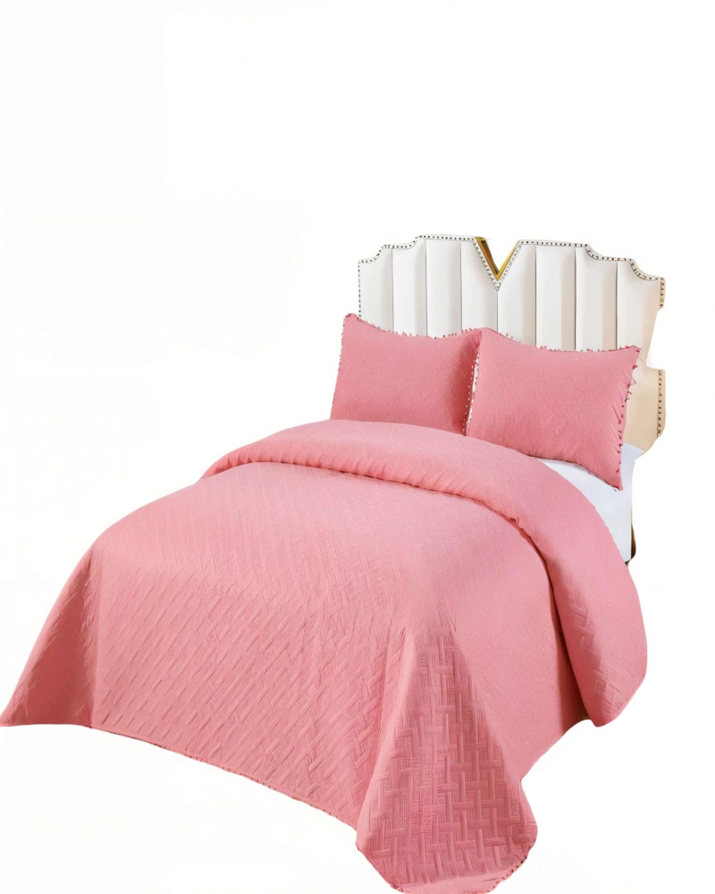 CUBRECAMA DE VERANO COLOR LISO CON POMPON KING COLOR ROSADO - 1