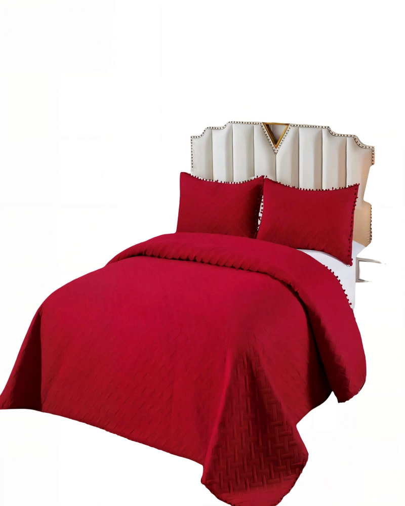 CUBRECAMA DE VERANO COLOR LISO CON POMPON 2P COLOR ROJO - 1