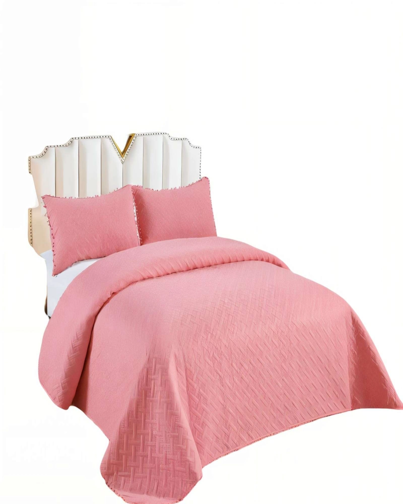 CUBRECAMA DE VERANO COLOR LISO CON POMPON 2P COLOR ROSADO - 2
