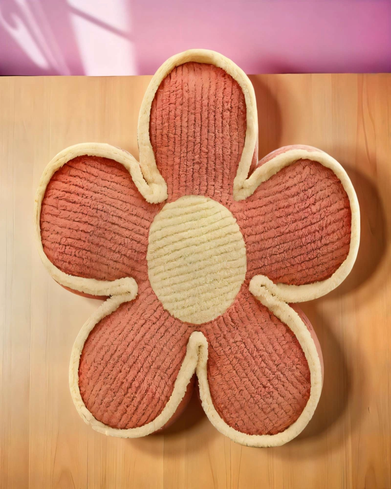 JUEGO DE COJINES DECORATIVOS EN FORMA DE FLOR  COLOR NARANJA CON BORDE BEIGE - 3