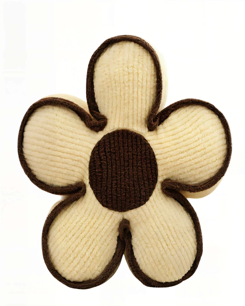 COJIN EN FORMA DE FLOR ACANALADO COLOR BEIGE CON BORDE MARRON - 1