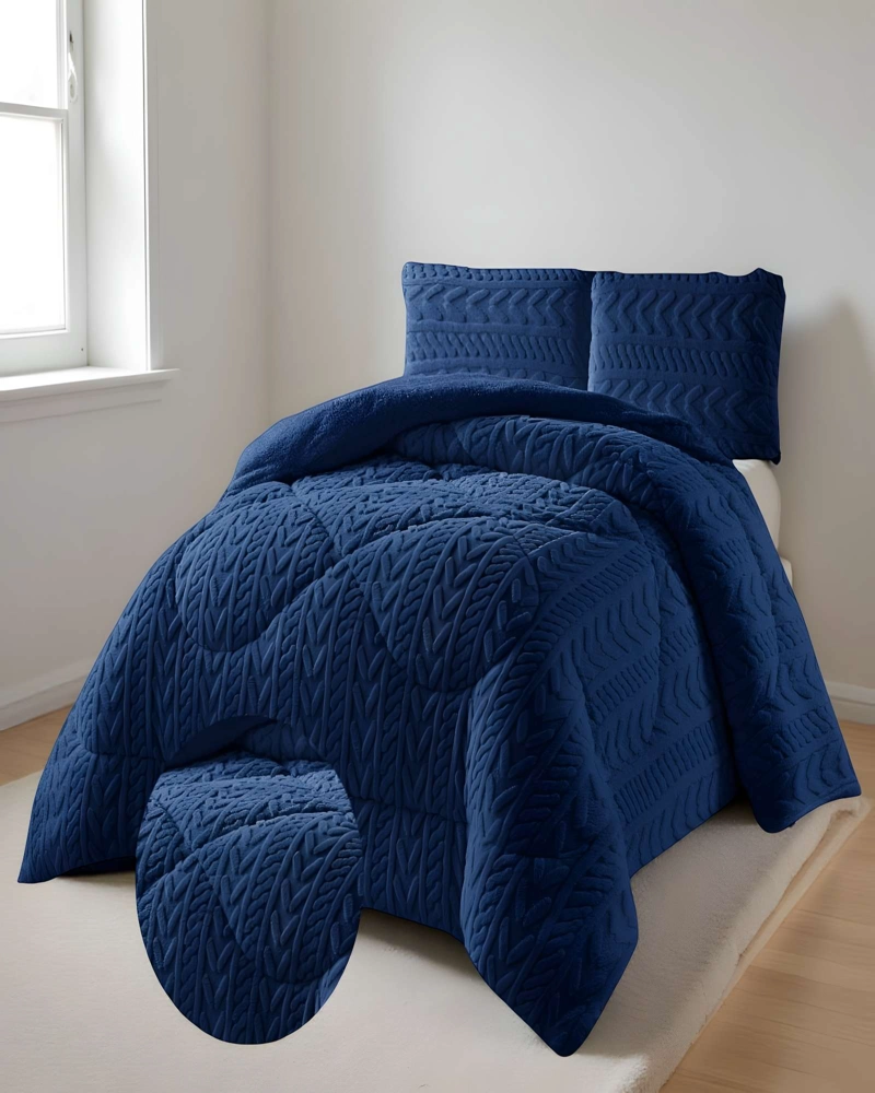COBERTOR DE INVERNO TEXTURIZADA 2 PLAZAS DISEÑO 01 AZUL OSCURO - 4