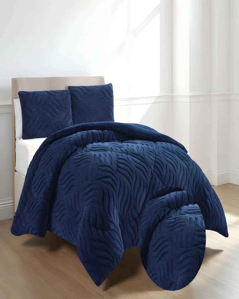 COBERTOR DE INVERNO TEXTURIZADA KING DISEÑO 02 AZUL OSCURO - 3