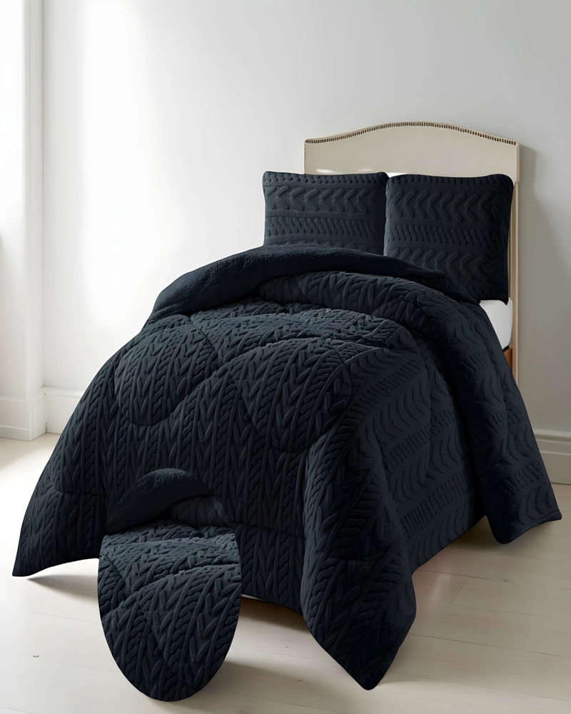 COBERTOR DE INVERNO TEXTURIZADA PLAZA Y MEDIA DISEÑO 01 NEGRO - 3