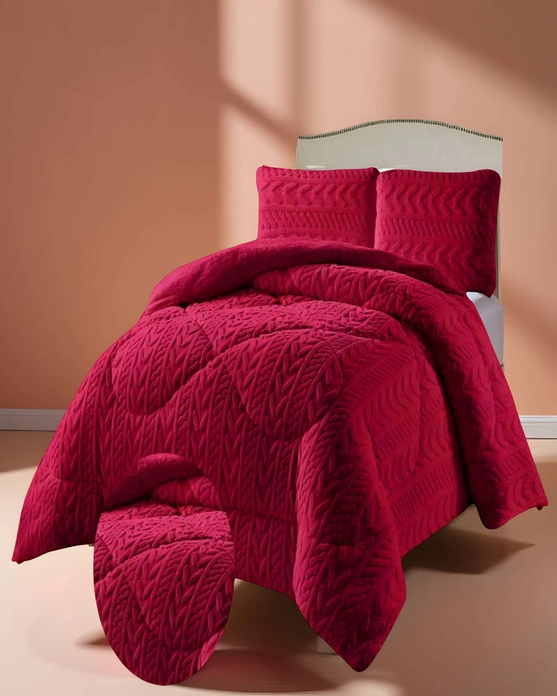 COBERTOR DE INVERNO TEXTURIZADA KING DISEÑO 01 ROJO - 3