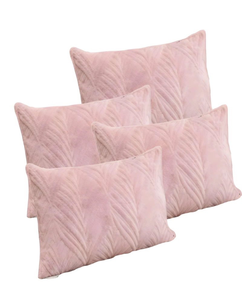 JUEGO DE 4 FUNDAS DE COJIN SERIE HOJAS 30X50 CM ROSA - 1