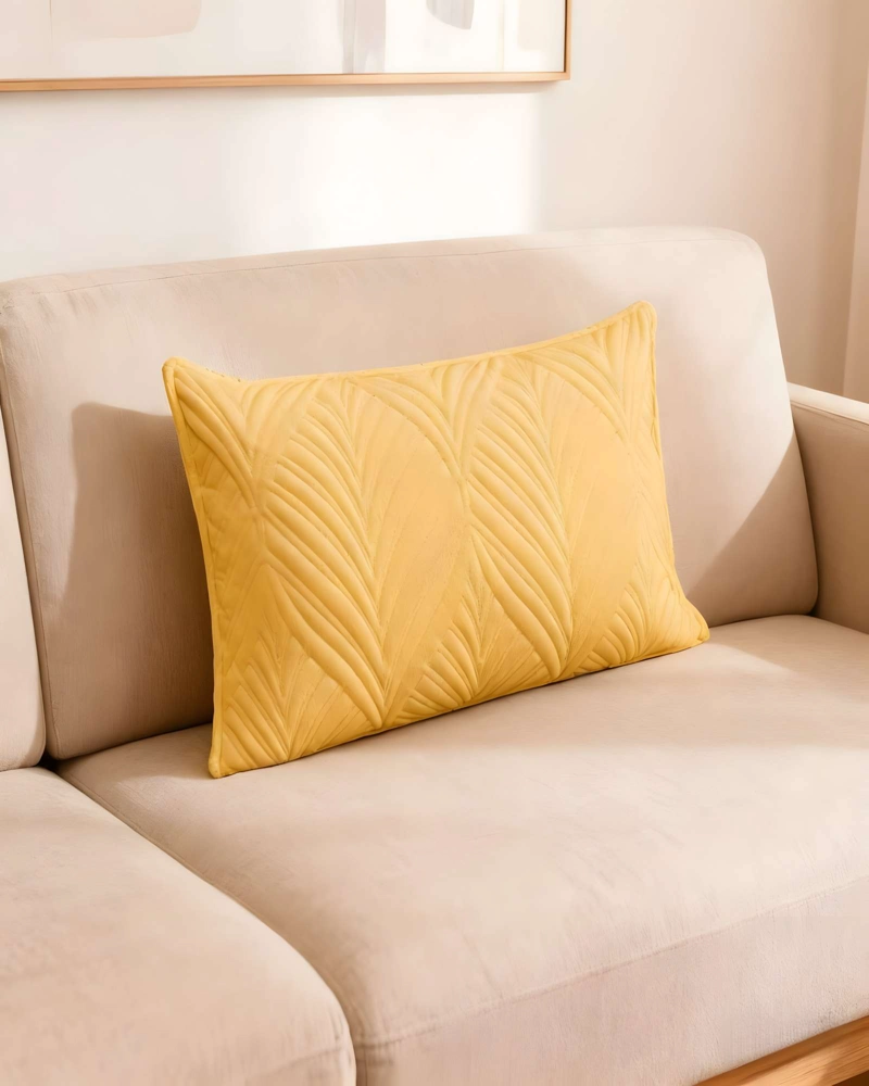 JUEGO DE 2 FUNDAS DE COJIN SERIE HOJAS 30X50 CM AMARILLO - 3