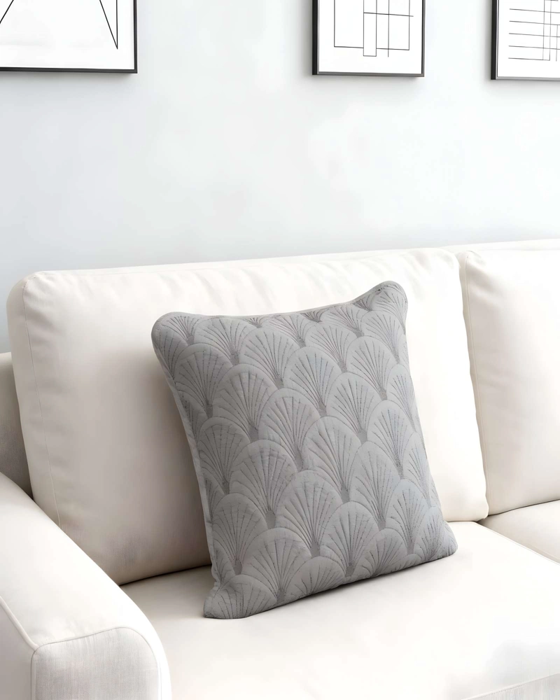 JUEGO DE 2 FUNDAS DE COJIN SERIE ABANICO 45X45 CM GRIS - 3
