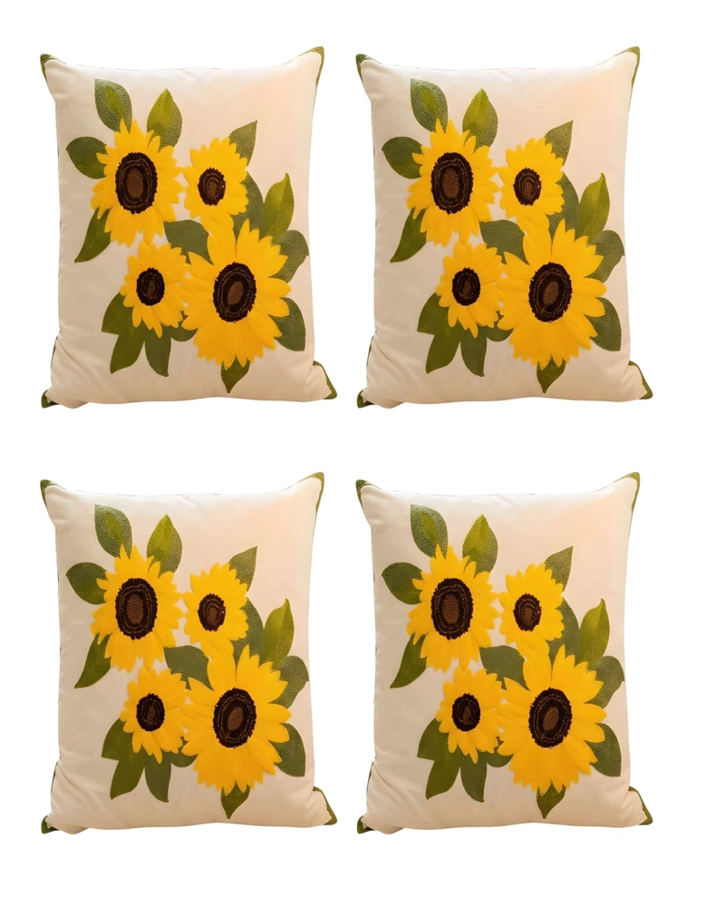 JUEGO DE 4 FUNDAS DE COJIN BORDADAS 45X45CM BEIGE - 1
