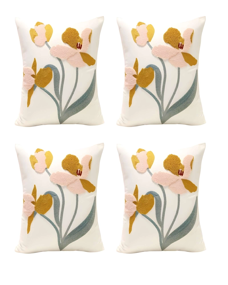 JUEGO DE 4 FUNDAS DE COJIN BORDADAS 45X45CM BLANCO 08 - 1