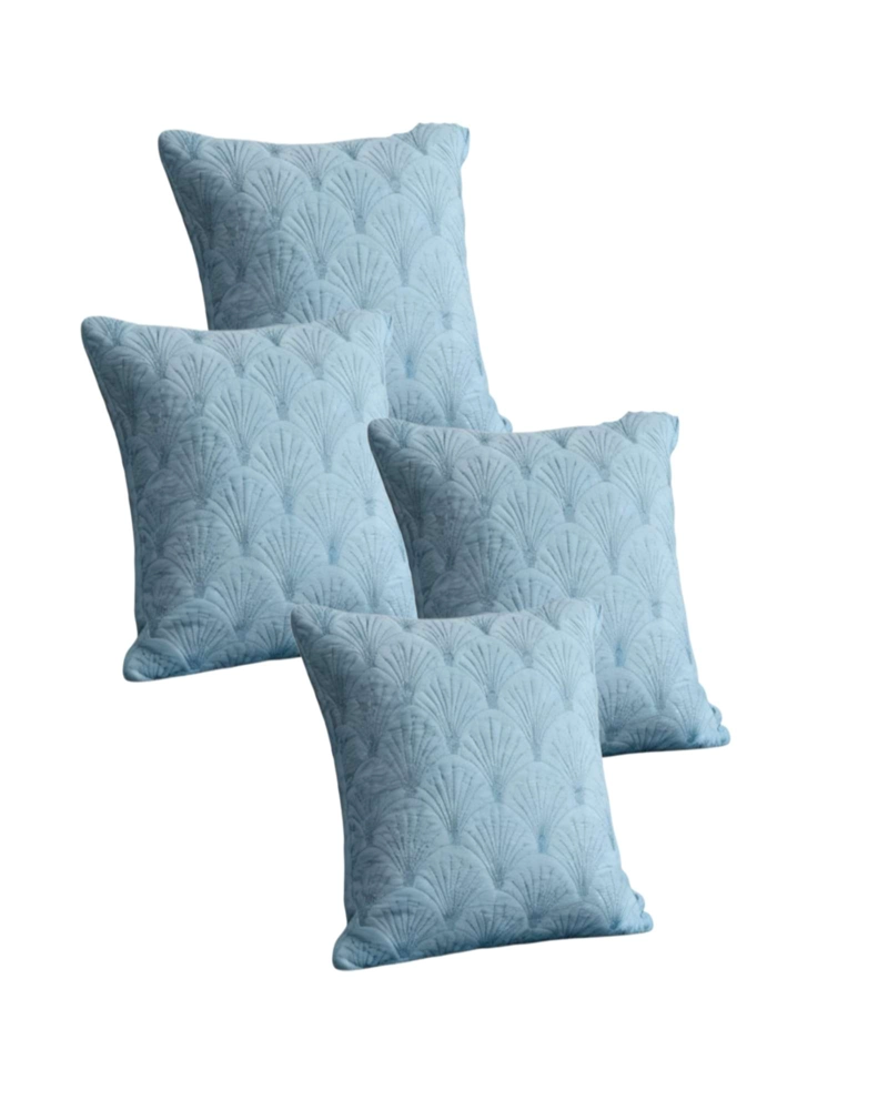 JUEGO DE 4 FUNDAS DE COJIN SERIE ABANICO 45X45 CM CELESTE - 1