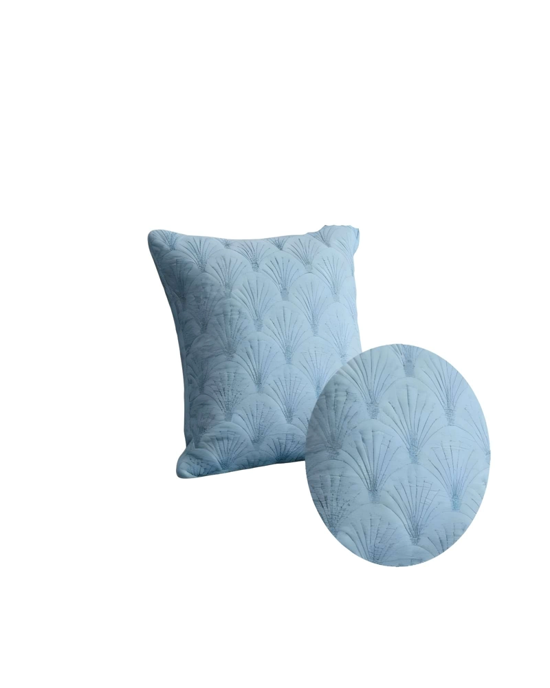 JUEGO DE 4 FUNDAS DE COJIN SERIE ABANICO 45X45 CM CELESTE - 2