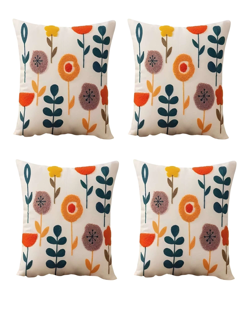 JUEGO DE 4 FUNDAS DE COJIN BORDADAS 45X45CM BLANCO 04 - 1