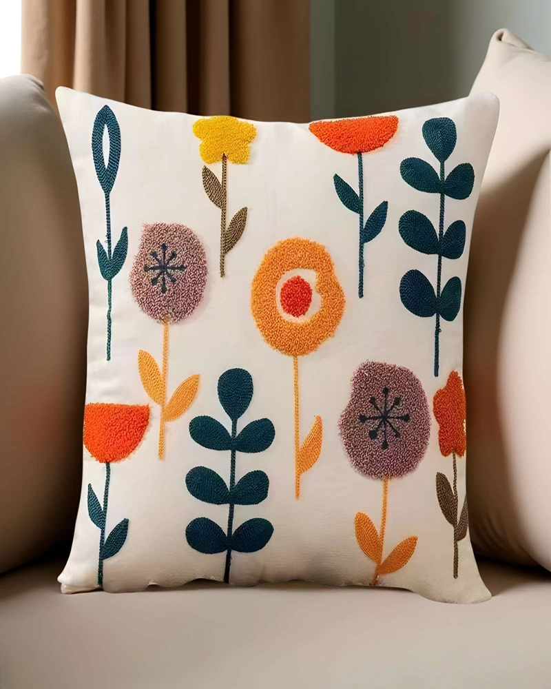 JUEGO DE 4 FUNDAS DE COJIN BORDADAS 45X45CM BLANCO 04 - 3