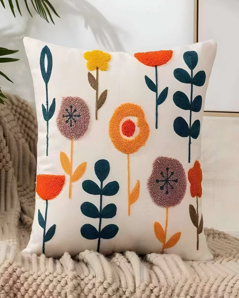 JUEGO DE 4 FUNDAS DE COJIN BORDADAS 45X45CM BLANCO 04 - 4