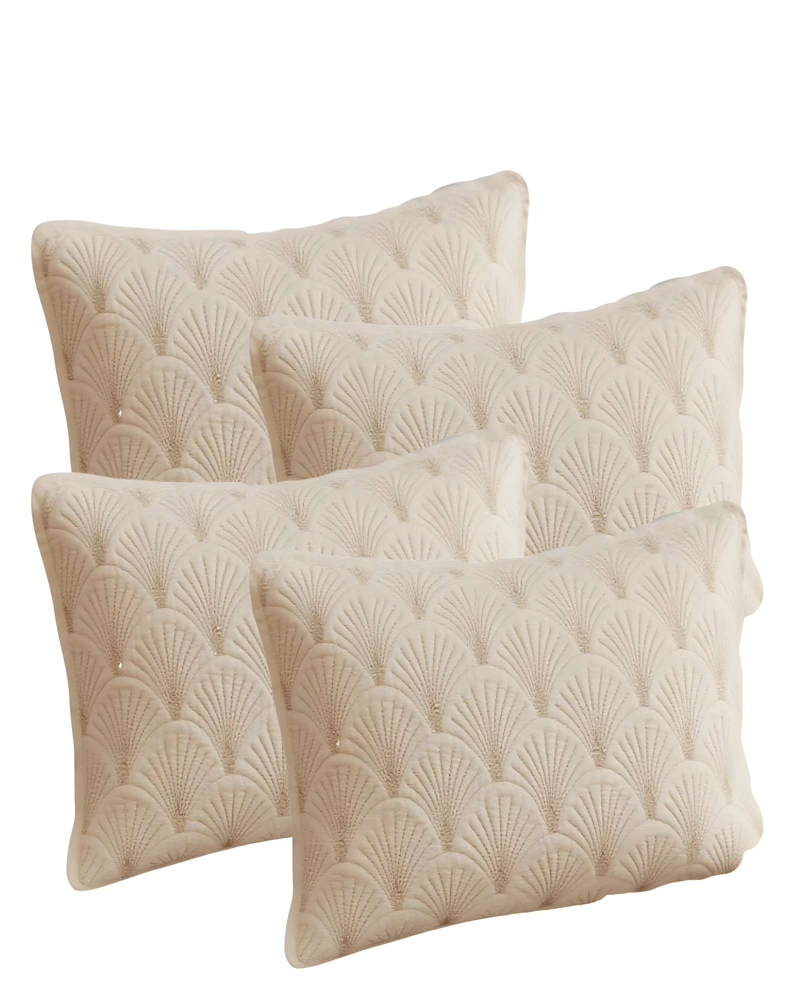 JUEGO DE 4 FUNDAS DE COJIN SERIE ABANICO 30X50 CM BEIGE - 1
