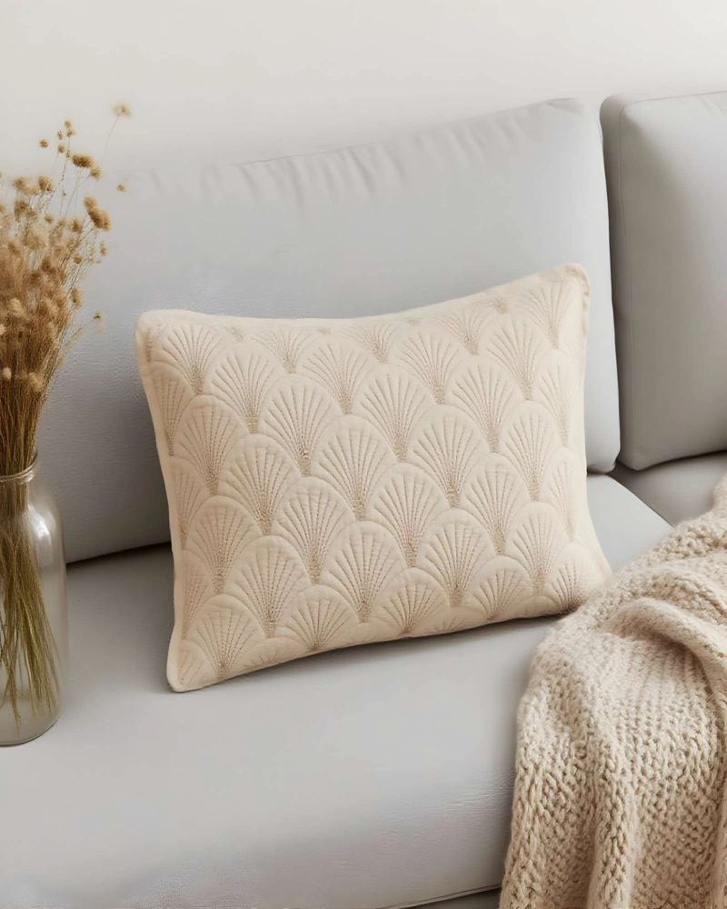 JUEGO DE 4 FUNDAS DE COJIN SERIE ABANICO 30X50 CM BEIGE - 3