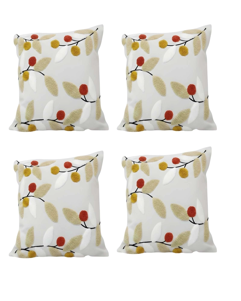 JUEGO DE 4 FUNDAS DE COJIN BORDADAS 45X45CM BLANCO 02 - 1