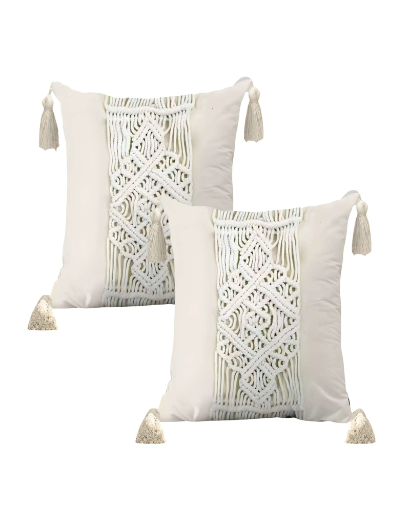 JUEGO DE 2 FUNDAS DE COJIN CON ESTILO BOHEMIO 45X45CM BEIGE 02 - 1