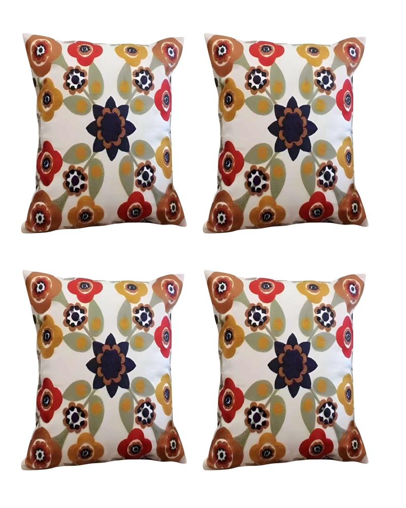 JUEGO DE 4 FUNDAS DE COJIN BORDADAS 45X45CM BLANCO 05 - 1
