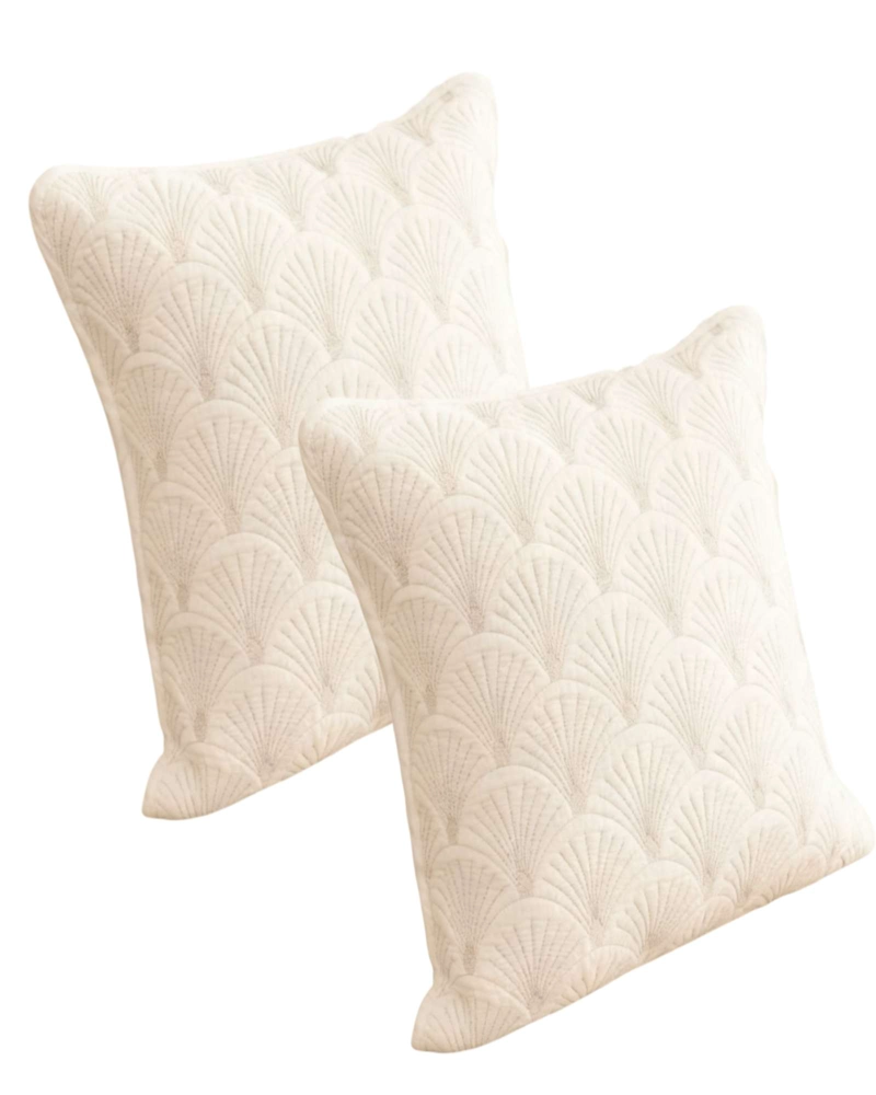 JUEGO DE 2 FUNDAS DE COJIN SERIE ABANICO 45X45 CM BLANCO - 1