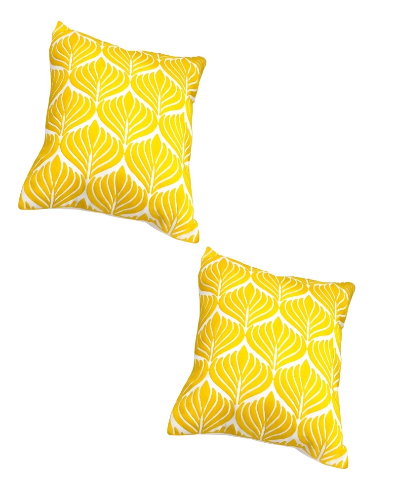 JUEGO DE 2 FUNDAS DE COJIN BORDADAS 45X45CM AMARILLO - 1
