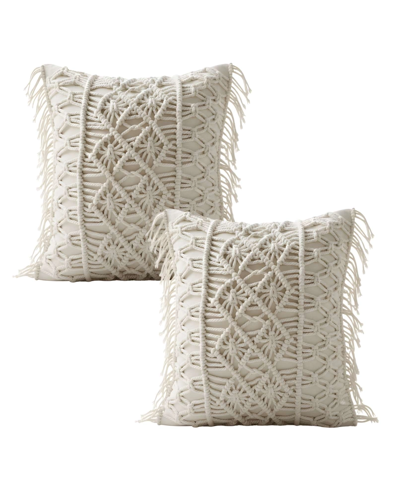 JUEGO DE 2 FUNDAS DE COJIN CON ESTILO BOHEMIO 45X45CM BEIGE 06 - 1