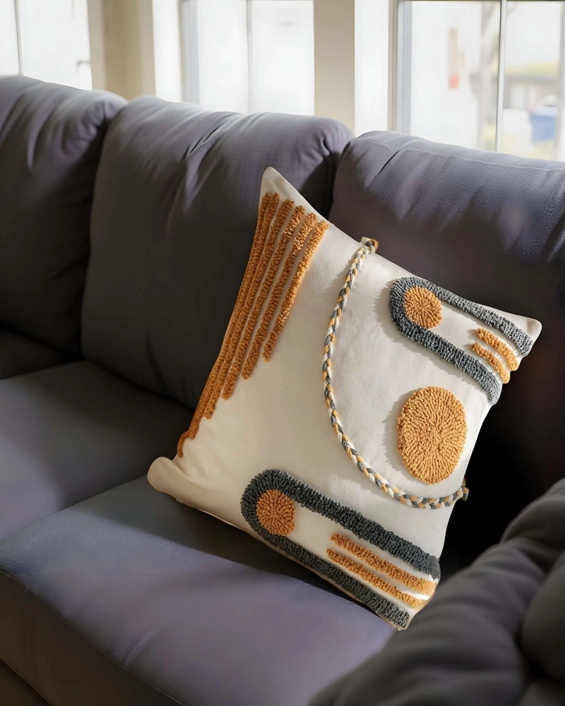 JUEGO DE 2 FUNDAS DE COJIN TUFTING 45X45 CM BEIGE 02 - 4
