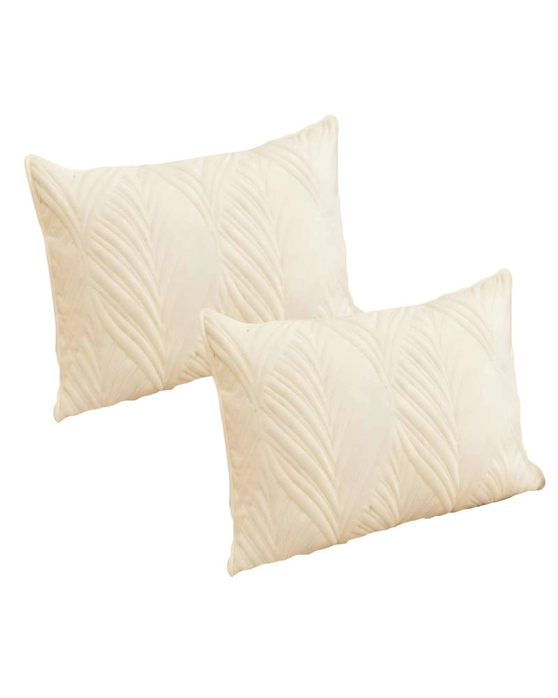 JUEGO DE 2 FUNDAS DE COJIN SERIE HOJAS 30X50 CM BEIGE - 1