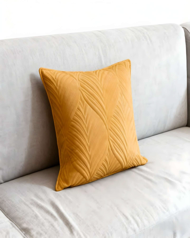 JUEGO DE 2 FUNDAS DE COJIN SERIE HOJAS 45X45 CM AMARILLO - 3