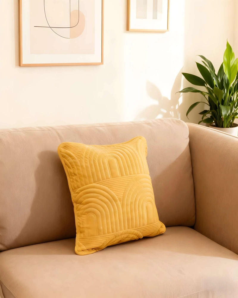 JUEGO DE 4 FUNDAS DE COJIN SERIE ARCO 45X45 CM AMARILLO - 3