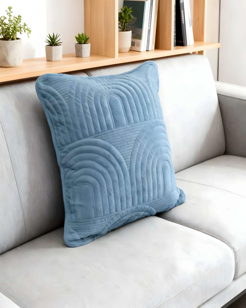 JUEGO DE 2 FUNDAS DE COJIN SERIE ARCO 45X45 CM CELESTE - 3