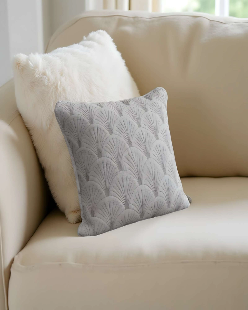JUEGO DE 4 FUNDAS DE COJIN SERIE ABANICO 45X45 CM GRIS - 4
