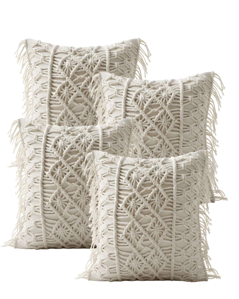 JUEGO DE 4 FUNDAS DE COJIN CON ESTILO BOHEMIO 45X45CM BEIGE 06 - 1