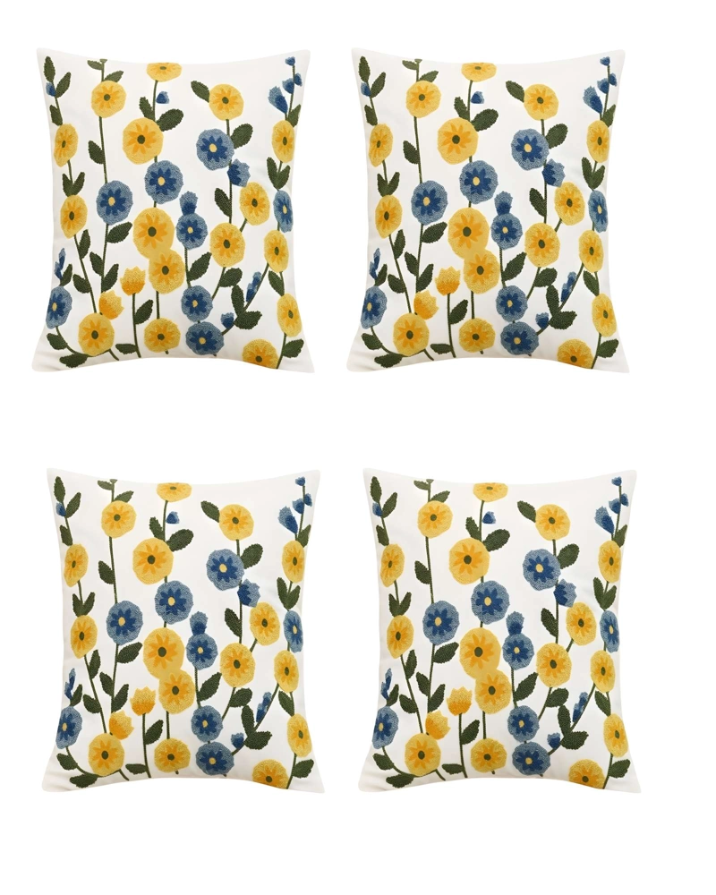 JUEGO DE 4 FUNDAS DE COJIN BORDADAS 45X45CM BLANCO 09 - 1