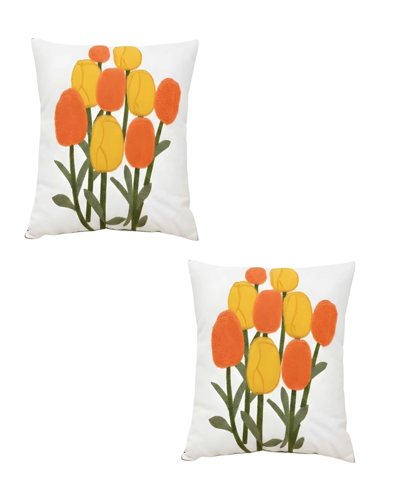 JUEGO DE 2 FUNDAS DE COJIN BORDADAS 45X45CM BLANCO 01 - 1