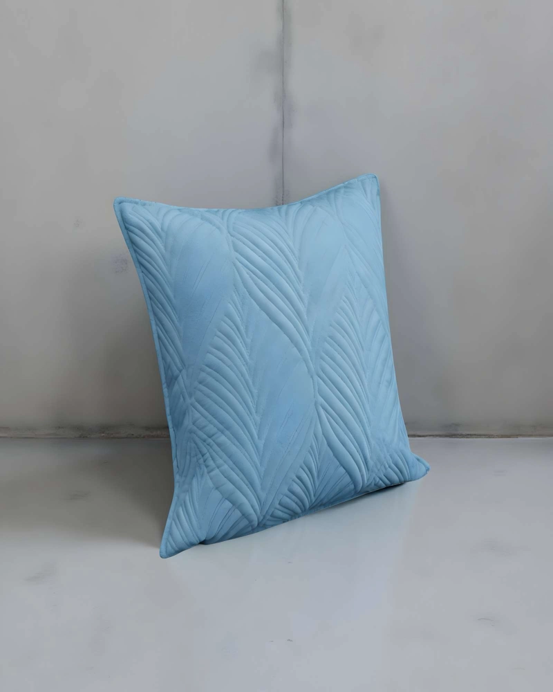 JUEGO DE 4 FUNDAS DE COJIN SERIE HOJAS 45X45 CM CELESTE - 3