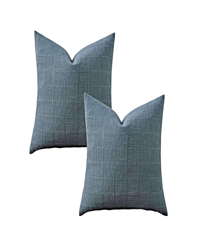 SET DE 2 FUNDAS DE COJIN JACQUARD CUADRILLE 45X45 CM AZUL - 1