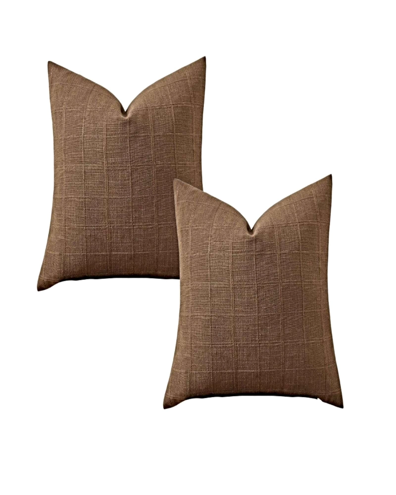 SET DE 2 FUNDAS DE COJIN JACQUARD CUADRILLE 45X45 CM MARRON - 1