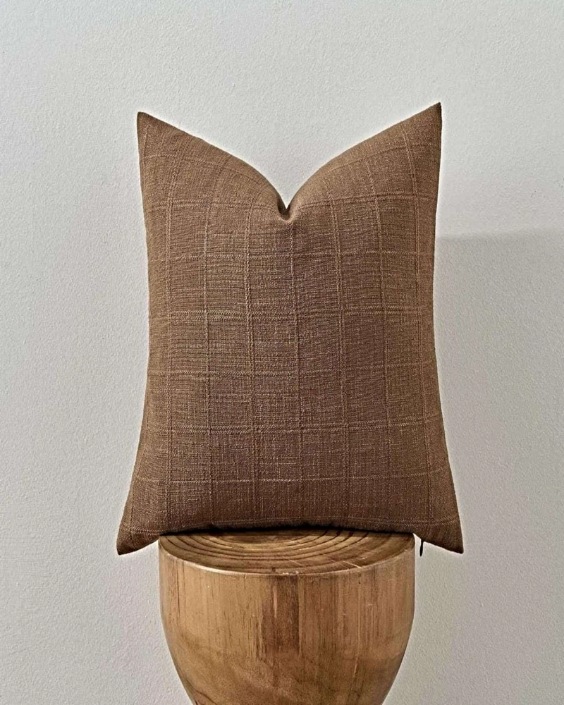 SET DE 2 FUNDAS DE COJIN JACQUARD CUADRILLE 45X45 CM MARRON - 3