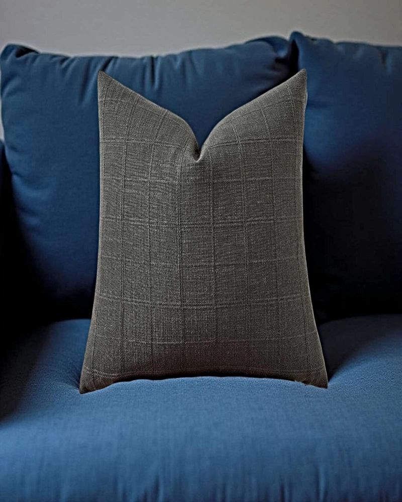 SET DE 4 FUNDAS DE COJIN JACQUARD CUADRILLE 45X45 CM GRIS - 4