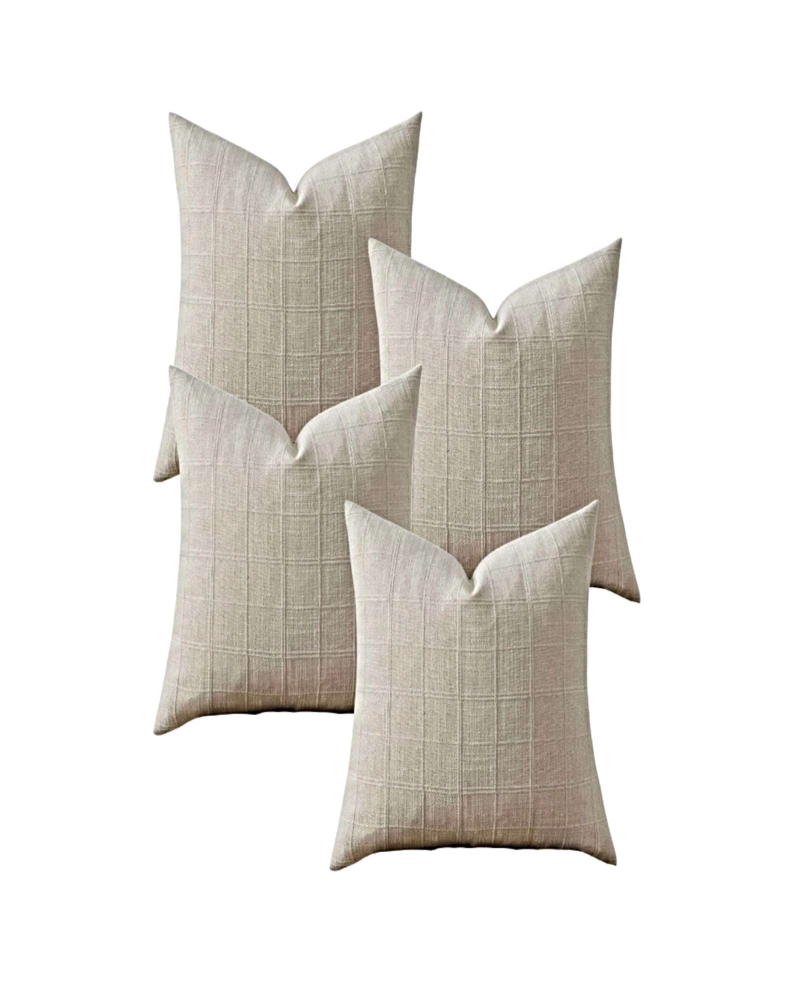 SET DE 4 FUNDAS DE COJIN JACQUARD CUADRILLE 45X45 CM BLANCO - 1