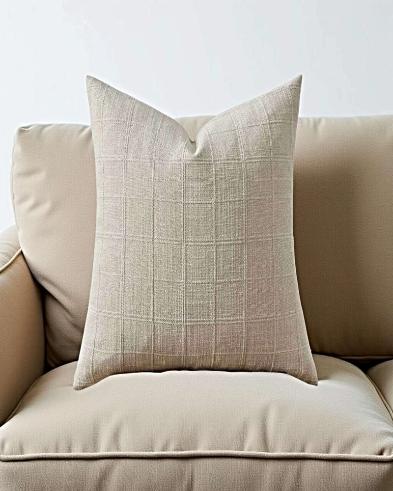 SET DE 4 FUNDAS DE COJIN JACQUARD CUADRILLE 45X45 CM BLANCO - 4