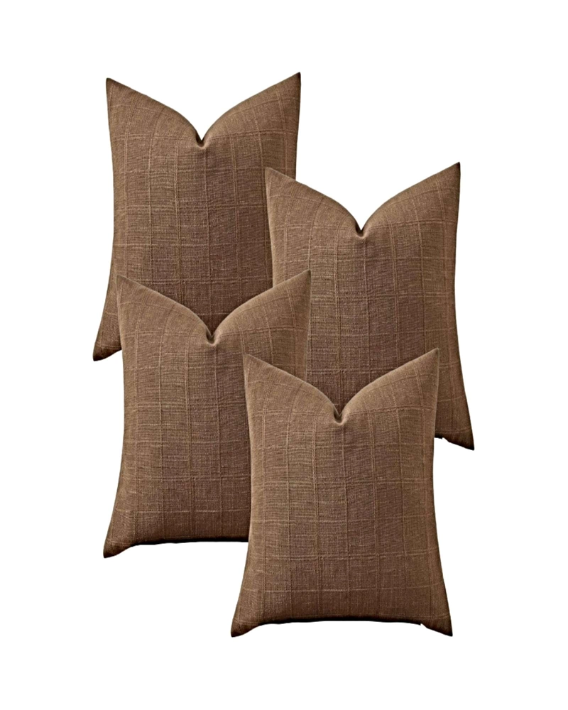 SET DE 4 FUNDAS DE COJIN JACQUARD CUADRILLE 45X45 CM MARRON - 1