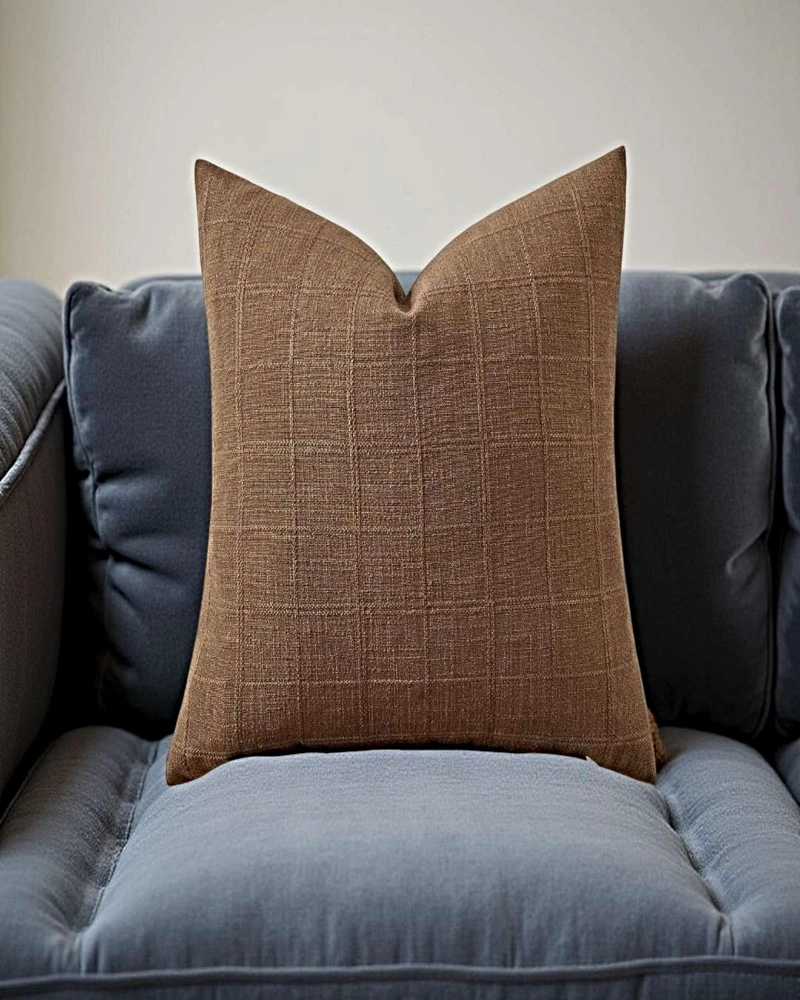 SET DE 4 FUNDAS DE COJIN JACQUARD CUADRILLE 45X45 CM MARRON - 4